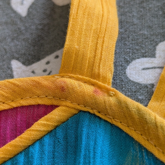 💛💙 Vintage Karen Kain 100% Cotton Flowy Pull Over Dress w/ Pockets, S (M) - Picture 8 of 9